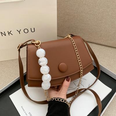 China Fashion Chain Female Cheap Beaded Cross - Body Bag Women Solid Color Shoulder Bags Elegant Small Saddle Bag for sale