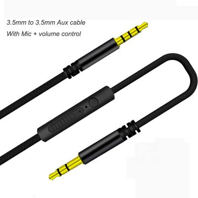 China 3.5mm car audio cable to male Jack 3.5mm car speaker line aux. cable to male with mic to volume control for iphone samsung earphone for sale