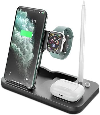 China Smart Phone Smart Watch Charging 4 in 1 15W Phone Qi Wireless Charger Stand Holder Smart Portable Fast Wireless Dock Charging Pad Dock Station for sale