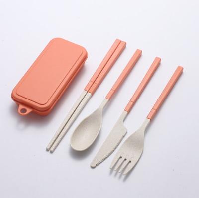 China Disposable Portable Utensils Set With Case Knife Spoon Reusable Chopsticks Fork Wheat Straw Cutlery Dinnerware Set Set for sale