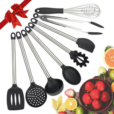 China 8 Pieces Viable Silicone Kitchen Cookware Kitchen Tool Kit Cookware Set Accessories Utensil Set Black Red for sale