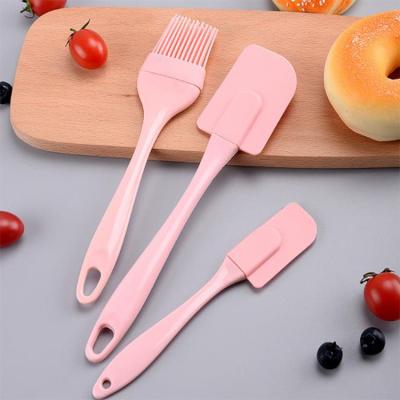 China Easily Cleaned 3 Pieces Kitchen Bakeware Maker Stock Silicone Oil Brush Spatula Cake Spatula Set Silicone Kitchenware for sale