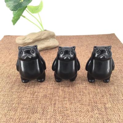 China New Decoration Natural Obsidian Carved Cute Clumsy Bear Ornaments, Desktop Ornaments For Gifts for sale