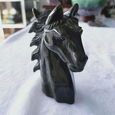 China Head Decoration Obsidian Horse Ornaments, Home Office Obsidian Carving Ornaments Wholesale for sale