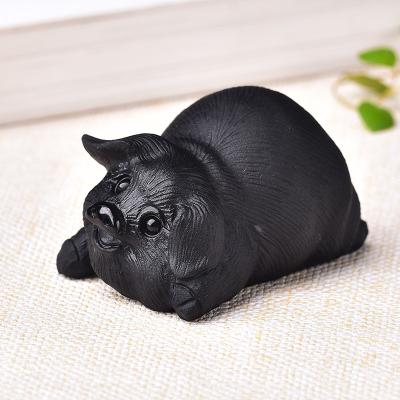 China Decoration natural obsidian stone carving zodiac pig, fortune ornaments, factory direct sales for sale