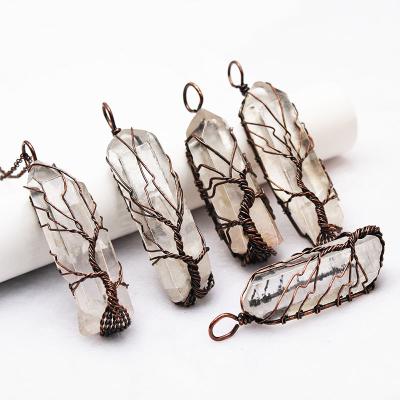 China Decoration Natural Tree of Life Crystal Pendant, Six Prism Stone Manual Winding System DIY Necklace Wholesale for sale