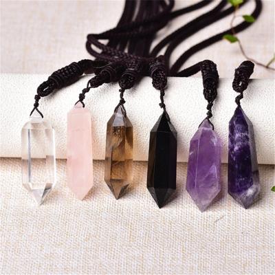 China Decoration natural crystal double tip crystal pendant, energy stone necklace sanding wholesale for sale