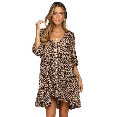 China Women's Leopard Print Vintage Rayon Boho Bohemian Breathable Cotton Dress Bohemian Chic Breathable Mini Dress Ladies Summer for sale