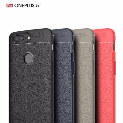 China Luxury Lechee Pattern Hotsales Silicone TPU Texture Back Cover Leather Case For Oneplus 5T 3T 6.01 inch Phone Case for sale