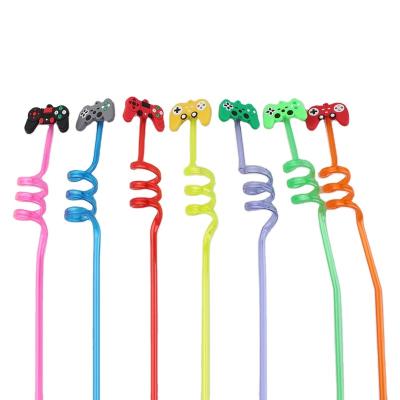 China New Styles PS4 Straw Colorful Spring Party Plastic Drinking Straws Eco-friendly Gamepad Cartoon Colorful Party Straw for sale