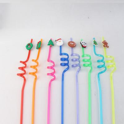 China Amazon Wholesale Custom Hot Sale Eco-Friendly Straw New Marry Christmas Pattern Spiral Plastic Cardboard Reusable Drinking Straw For Party for sale