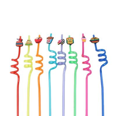 China Eco - Friendly Food Burgers French Fries Spiral Plastic Cartoon Reusable Drinking Straw For Party for sale