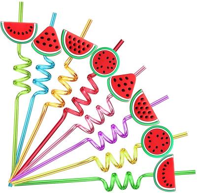 China Eco-friendly Art Straw Cartoon PVC Creative Watermelon Kids Milk Straw As Wedding Decoration for sale