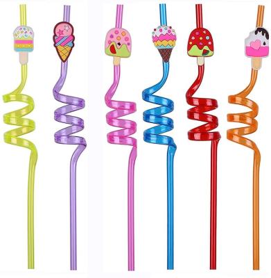 China 2022 Eco-friendly New Hot Selling Cartoon Food Straw With Charms Cute Cake Drinking Decorative For Party Table Creative Buckle Curly Straws for sale