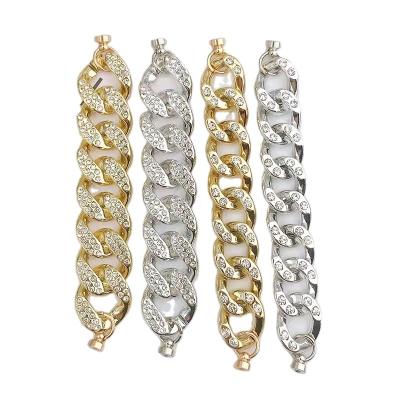 China Luxury Eco-Friendly Bling Metal Rhinestone Shoe Charms Metal Bracelet Kids Lace Up Shoe Charms For Croc for sale