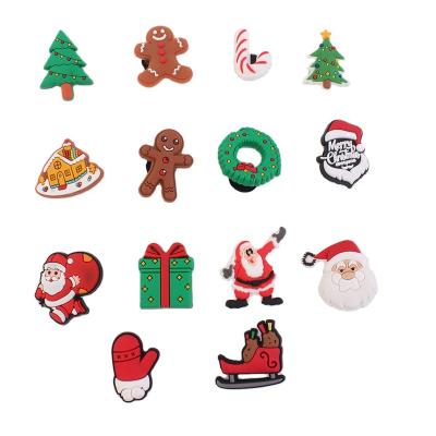 China Eco-friendly Christmas Theme Soft PVC Croc Buttons Sandals Charms Kids Santa Claus Decoration Shoe Charms For for sale