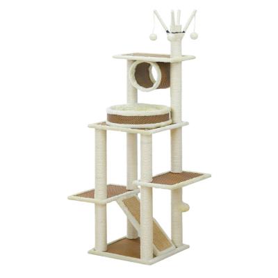 China Sustainable Natural Rope Woven Sisal Pet Furniture Cat Tower Universal Four Season Jumping Platform for sale