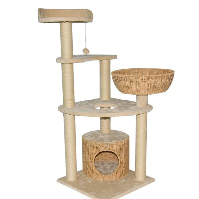 China Durable Jute Rattan Woven Cat Castle Cat Scratcher Cat Climber Cat Climber Indoor Pet Furniture for sale