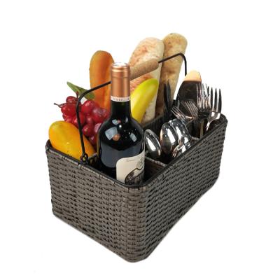 China Sustainable Picnic Knife Fork Plate Paper Towel Fruit Rattan Storage Basket for sale