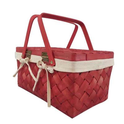 China Hot Selling Viable Handwoven Wood Rattan Woven Picnic Storage Basket Essential Picnic Cloth Block for sale