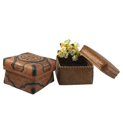 China Handicraft Home Vintage Rattan Handwoven Leather Storage Box for sale