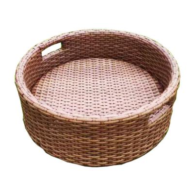 China Hotel Restaurant Eco-friendly Hot Selling Woven PE Rattan Round Waterproof Hand Drawn Rattan Tray for sale