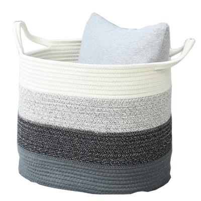 China Factory Direct Sales Sustainable Customizable Dirty Laundry Basket Bathroom Wicker Cotton Rope Storage Basket for sale