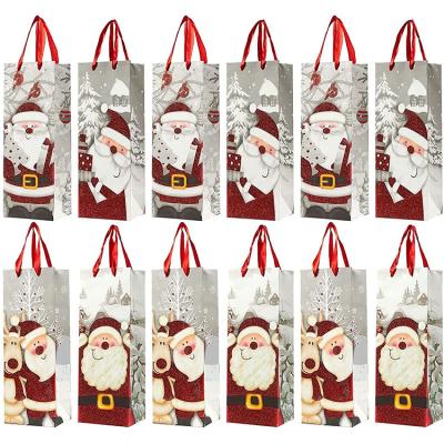 China Custom Biodegradable Portable Paper Wine Bag Packing Single Bottle Carrier Bag Christmas Wine Paper Gift Bag for sale