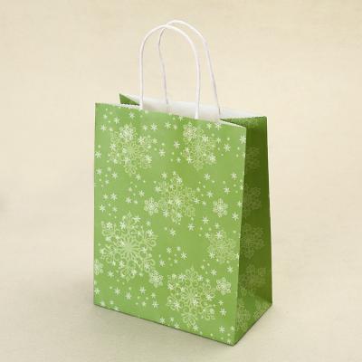 China Fancy Recyclable Green Durable Snowflake Paper Bag High End Kraft Paper Think Paper Gift Bag for sale