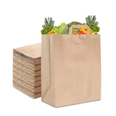 China Recyclable Biodegradable Grocery Brown Kraft Food Paper Bags Packaging Bulk With Handles for sale