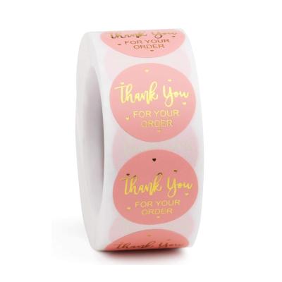 China Waterproof Thank You Custom Sticker Round Management Software Roll Pink Gold Silver Packaging Label Thank You for sale