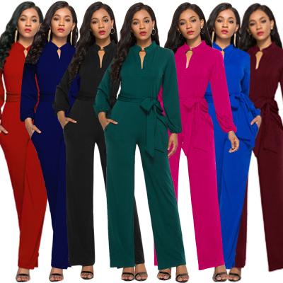 China Office Lady Jumpsuit With Belt Plus Size Anti-pilling Wide Leg High Quality Formal Office Suit Straight Pant Set Women Suits Formal Office for sale