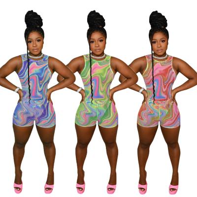 China Anti-wrinkle 2021 Summer O-neck beach African print sports wear romper tie dye women one-piece jumpsuit for sale