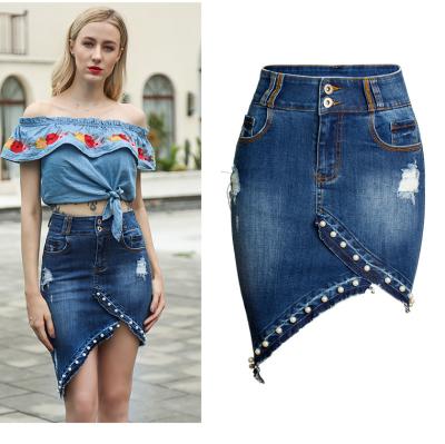 China New Autumn Anti-Static Winter Style Denim Casual Jeans Dress Short Skirt Cotton Wrap Beaded Skirt For Girls Women Ladies for sale