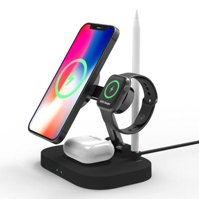 China New Arrival Magnetic Professional 4 in 1 Fast Charging Magnetic Wireless Charger for Smart Watch iPhone Earphones Apple Pencil for sale