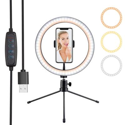 China Plastic+ ABS 10 Inch Live Streaming Photography Desktop Dimmable LED Ring Light with Tripod Stand for sale