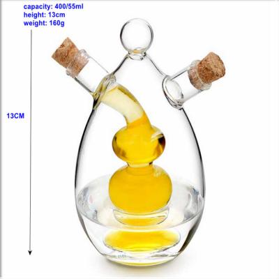 China Borosilicate Stocked Glass Condiment Serving Jar 2 in 1 Vinegar and Oil Dispenser/Bottle for Cooking for sale