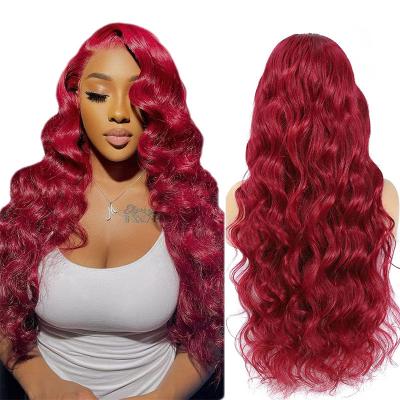 China Body Wave Red Lace Frontal Wig 100% Colored Raw Red Virgin Human Hair Wigs HD Transparent Lace Burgundy Body Wave Lace Front Wig for sale