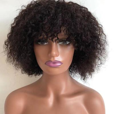 China Kinky Curl Curly Human Hair Bob Wigs with Bangs Afro Curly Glueless No Lace Wig For Black Women Cambodian Wigs for sale