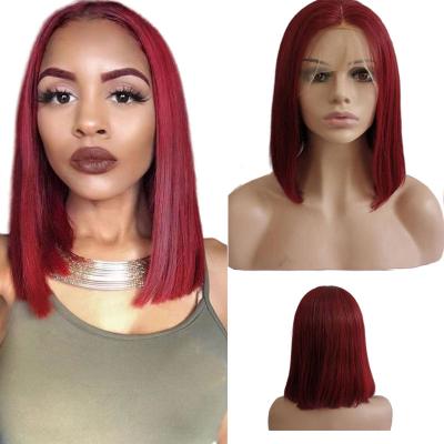 China Straight Lace front Bob Wig Dark Red 99j Human Hair Colored Wig Wholesal13x4x1 t part Lace Wig for Black Women Pre Plucked Silky Straight for sale