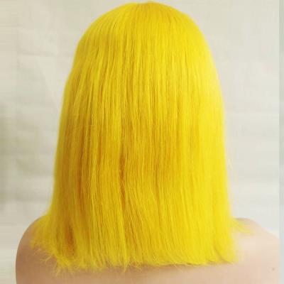 China Straight Colored Bob Wig Yellow 13x4x1 t Part Lace front Wig Human Hair Pre Plucked Short Cut Cosplay Wigs for sale