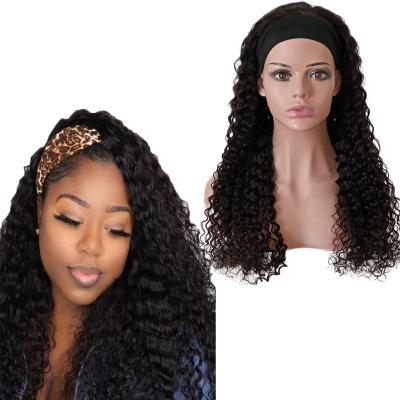 China Jerry Curl Cheap Head band Wigs For Black Women Human Hair With Headband Attached Head Band Wigs Virgin Hair Headband Afro Deep Curly Wig for sale