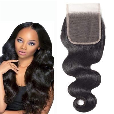 China Straight Human Hair Lace top Closure for Black Women Silky Straight Brazilian Virgin hair Remy  4x4 Lace Front Closure with Baby Hair for sale