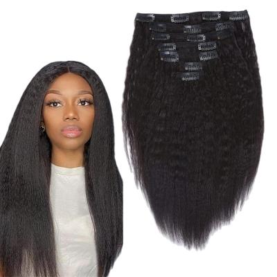 China Kinky Straight Kinky Straight Human Clip In Hair Extension For Black Women 120gram Kinky Straight Clip In Hair Extensions for African American for sale