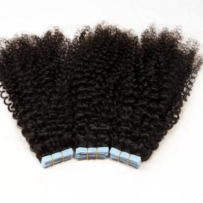 China Kinky Curl Wholesale double drawn Brazilian remy virgin cuticle aligned hair high quality tape in human hair extensions for sale