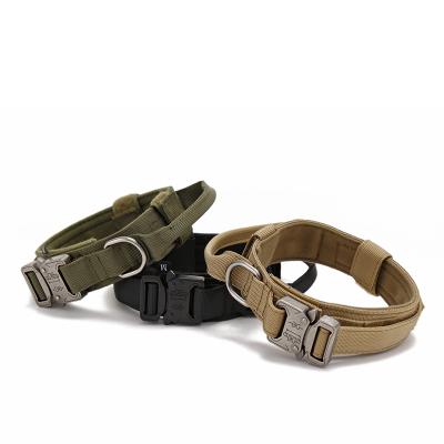 China Medium Large Buckle Adjustable Nylon Army Metal Metal Pet Training Collar Stocked Military Tactical Dog Collar for sale