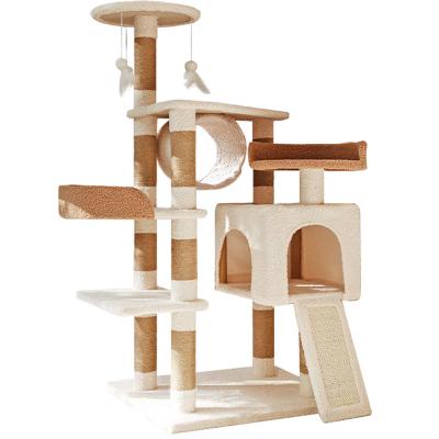 China Nordic Style Cat Climbing Rack Tree Cat Viable Cheap Prices Striping Jumping Platform Large Column Villa Cat Tower Rack for sale