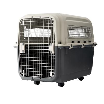 China 2022 Cat Dog Air Aviation Cage Wholesale Plastic Small Pet Shipping Box With Handle And Wheels for sale