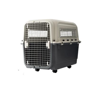 China Professional Small Pet Supply Pet Cat Dog Air Aviation Cage Plastic Shipping Carton With Handle And Wheels for sale