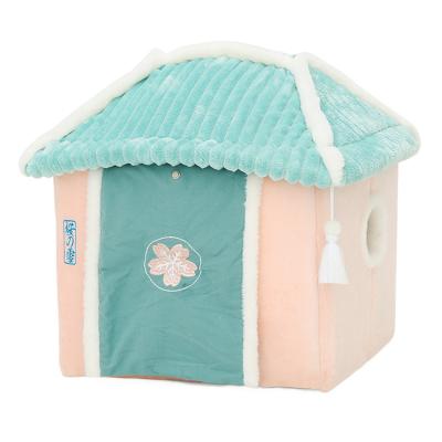 China Viable Bulk Price Sakura Snow Wind Style Fluffy Cozy Cat House for sale